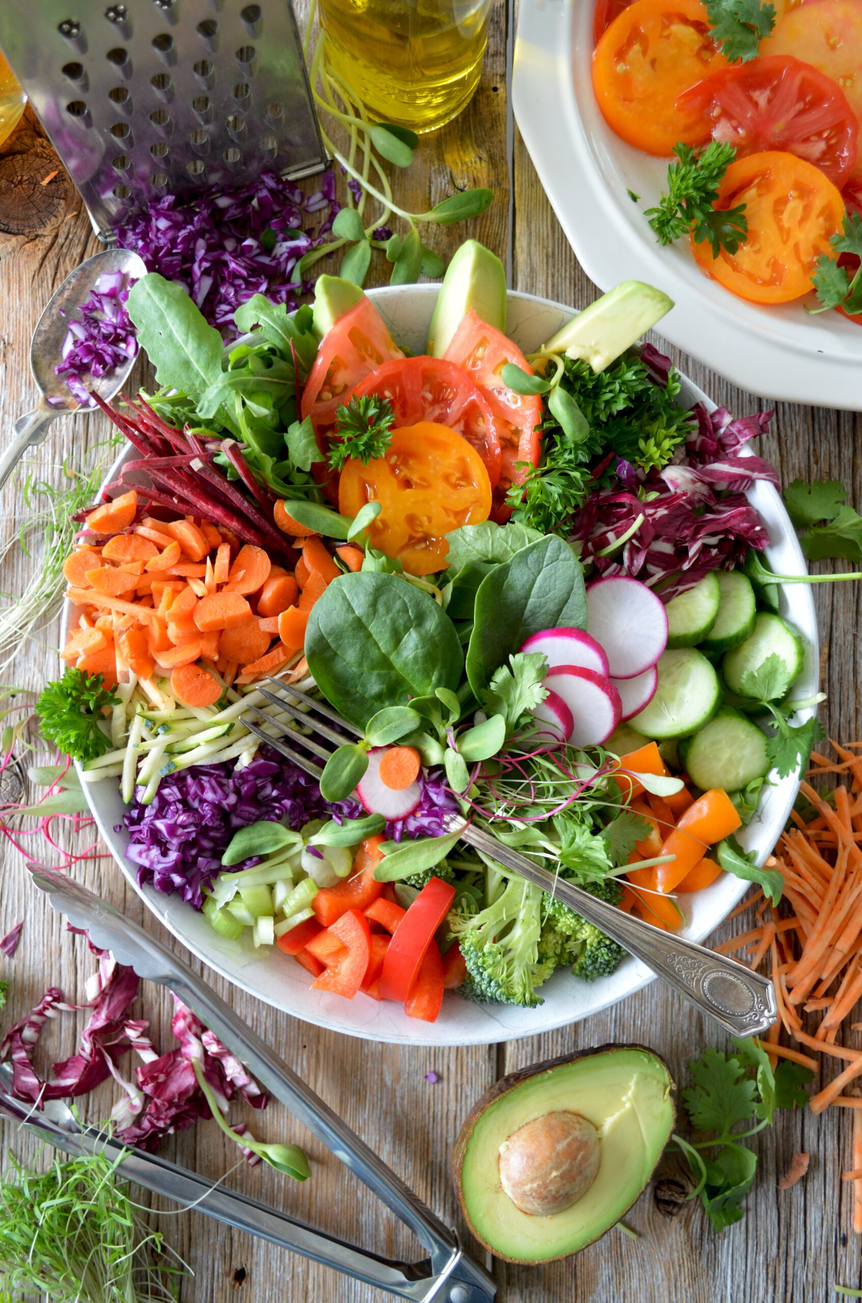 healthy salad in bowl with fork